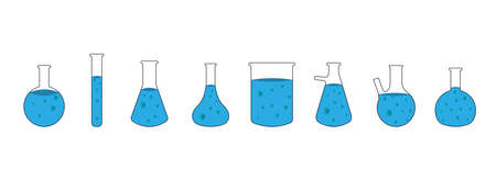 Flask, laboratory, chemistry icons set. Vector illustration.のイラスト素材