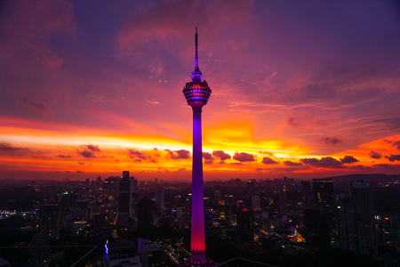 Sunset in Kuala Lumpur and KL Tower. Malaysia