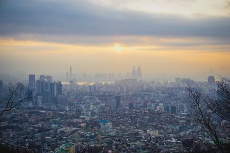 Seoul sunset view in winter season. South korea