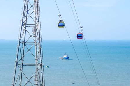 Cableway on the background of the seaの写真素材