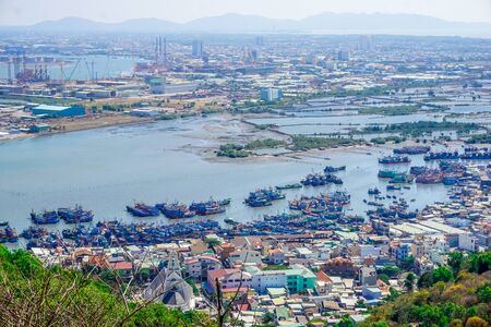 Panorama of the port of Vung Tau in Vietnamの写真素材