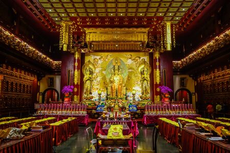 Singapore - March 19, 2018: Beautiful Buddhist Temple in Singapore