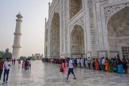 Agra, India - October 29, 2017: Taj Mahal - one of the masterpieces of world architecture. A lot of tourists walking around the territory of this wonder of the worldのeditorial素材