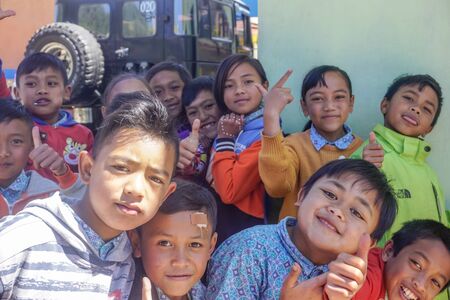 Bromo Volcano, Indonesia - March 29, 2018: Joyful Indonesian Village Children