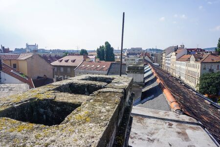 Bratislava, Slovakia - July 24, 2018: View of the roofs of historic buildings of the cityのeditorial素材