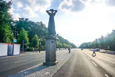 Berlin, Germany - July 30, 2018: The sculpture "Der Rufer" in Berlinのeditorial素材