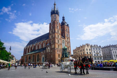 Krakow, Poland - July 20, 2018: Saint Mary's Basilicaのeditorial素材