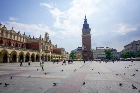 Krakow, Poland - July 20, 2018: Market Square and Cloth Hallのeditorial素材