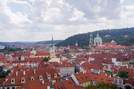 Prague, Czech Republic - July 28, 2018: Beautiful panorama of the city and red roofs of housesのeditorial素材