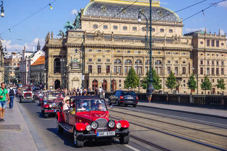 Prague, Czech Republic - July 28, 2018: Beautiful street on the background of the National Theater of Pragueのeditorial素材