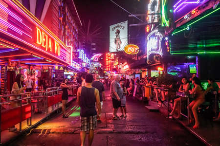 Bangkok, Thailand - December 19, 2018: Nightlife on the red light district in Bangkokのeditorial素材