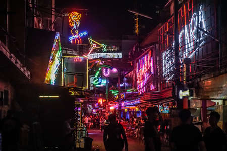 Bangkok, Thailand - December 19, 2018: Nightlife on the red light district in Bangkokのeditorial素材