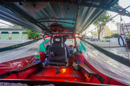Bangkok, Thailand - April 30, 2019: River taxi or water public transport in Thailandのeditorial素材