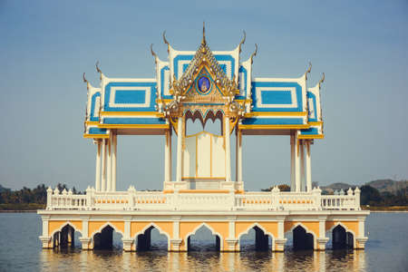 Buddhist temple in the middle of a lake in Hua Hin cityの写真素材