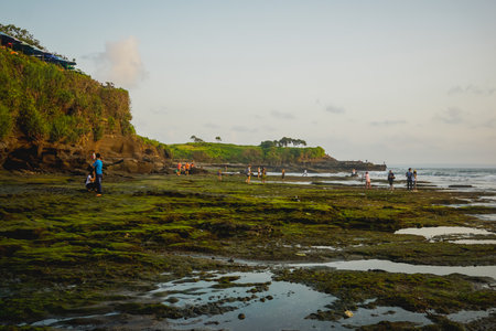 Bali, Indonesia - January 8, 2019: Evening landscape at Pura Tanah Lot in Baliのeditorial素材