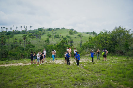 Rinca Island, Indonesia - January 17, 2019: Tourists in Komodo National Park on Rinca Islandのeditorial素材