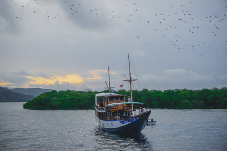 Komodo Island, Indonesia - January 17, 2019: Tourist ship in the water area of Komodo National Parkのeditorial素材
