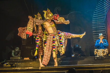 Yogyakarta, Indonesia - December 31, 2018: Traditional Indonesian dances in the Raminten theater