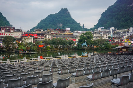 Yangshuo, China - May 18, 2019: Landscape and architecture of Yangshuo cityのeditorial素材