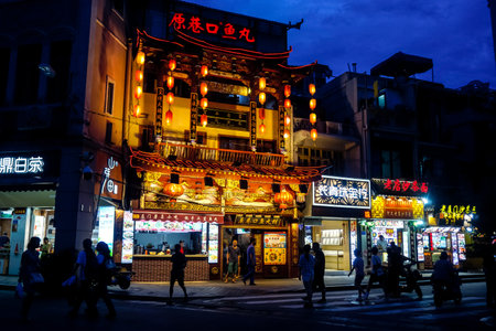 Xiamen, China - June 6, 2019: Night landscapes of Xiamen cityのeditorial素材