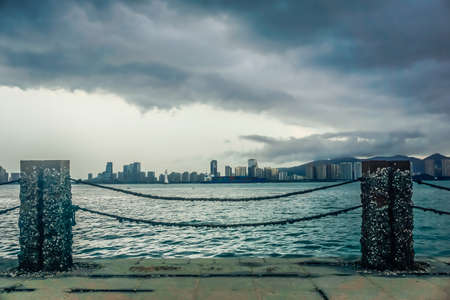 Embankment overlooking the bay and the city of Xiamenの写真素材