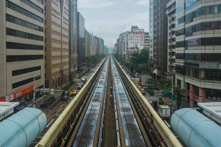 Taipei, Taiwan - June 4, 2019: Monorail line in the cityのeditorial素材