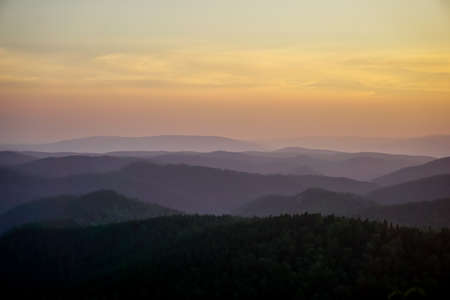 Beautiful sunset in the nature reserve Krasnoyarsk Pillars