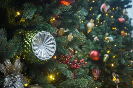 Christmas decorations on the Christmas tree in Mocsow park. Russia