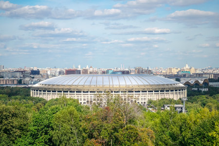 Moscow, Russia - August 26, 2019: Luzhniki stadium and city panoramaのeditorial素材