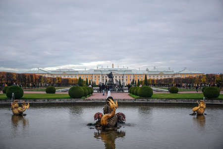 Saint Petersburg, Russia - October 7, 2019: Fountains in the Upper Gardens of Peterhofのeditorial素材
