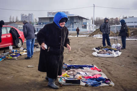 Voronezh, Russia - March 15, 2020: Flea market is a place where people sell old and antiquesのeditorial素材