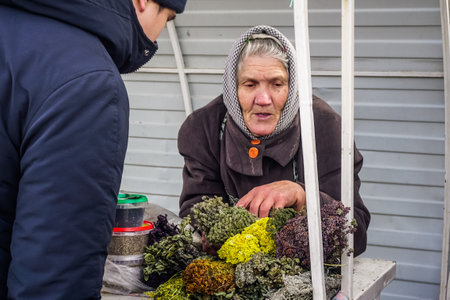 Voronezh, Russia - March 15, 2020: People at the food marketのeditorial素材