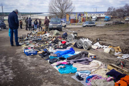 Voronezh, Russia - March 15, 2020: Flea market is a place where people sell old and antiquesのeditorial素材