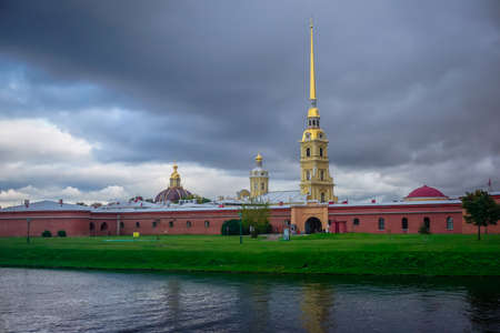 Peter and Paul Fortress in cloudy weather in St. Petersburgのeditorial素材