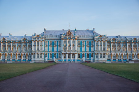 Facade of the Catherine Palace in St. Petersburg in Russiaのeditorial素材