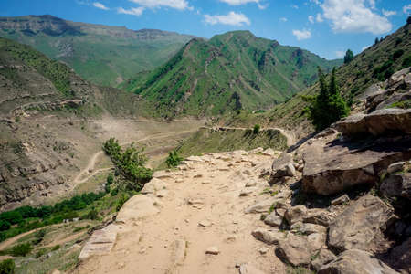 Stone trail in the Caucasus mountains in Dagestan