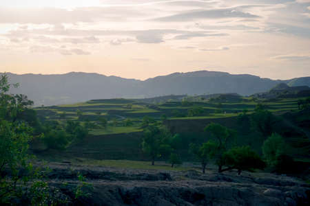 Green terraces in the mountains of Dagestanの写真素材