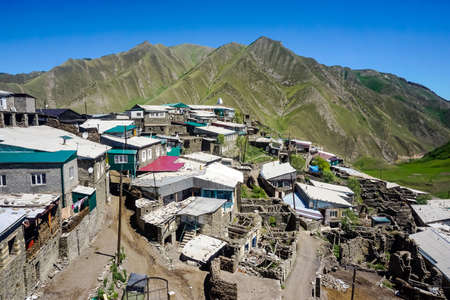 View of the village of Richa and the mountains in Dagestanの写真素材