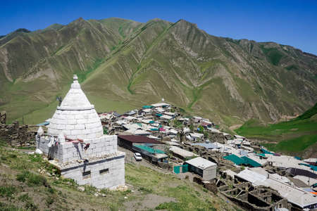 View of the village of Richa and the mountains in Dagestan