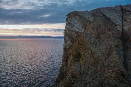 Lonely rock at Cape Khoboy on Olkhon Island at Baikal