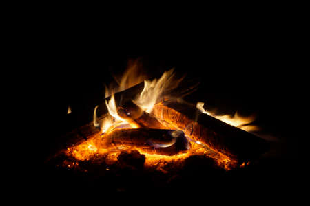 Bright campfire made of wood in Olkhon island at Baikalの写真素材