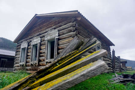 The old abandoned architecture of the village of Buguldeika at Baikalの写真素材