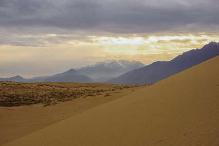 Beautiful sunset in the Chara desert, the northernmost desert in the world