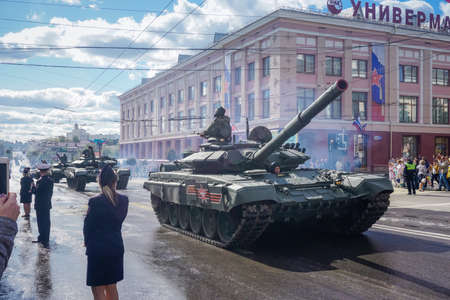 Bryansk, Russia - September 17, 2018: Military combat vehicles at the military parade
