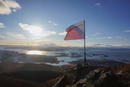 Beautiful view of Avacha Bay from the mountain in Kamchatka