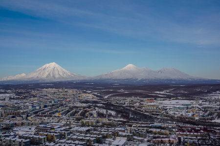 View of Petropavlovsk-Kamchatsky from above in Kamchatkaの写真素材