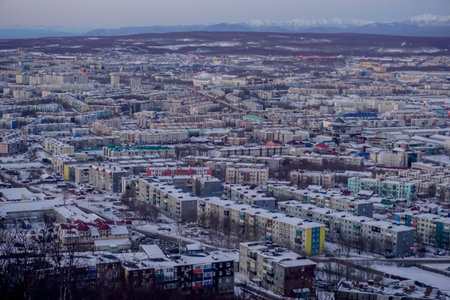 View of Petropavlovsk-Kamchatsky from above in Kamchatkaの写真素材