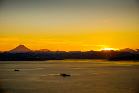 beautiful sunset at Avacha bay in Kamchatkaの写真素材