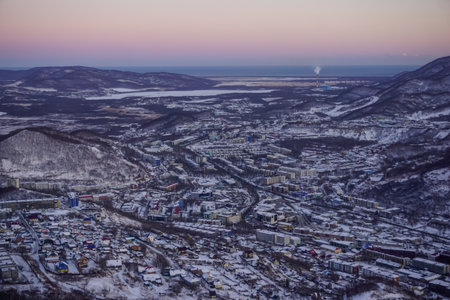 View of Petropavlovsk-Kamchatsky from above in Kamchatkaの写真素材