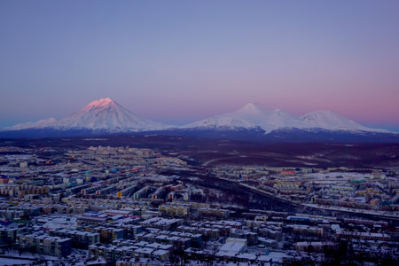 View of Petropavlovsk-Kamchatsky from above in Kamchatkaの写真素材